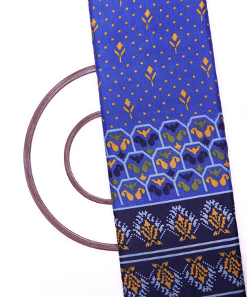 royal blue green yellow patola print silk fabric
